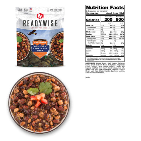 Readywise 50 case pack BASECAMP FOUR BEAN AND VEGETABLE SOUP