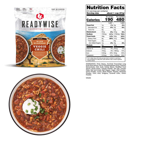 Readywise 50 case pack  High Plateau Veggie Chili Soup